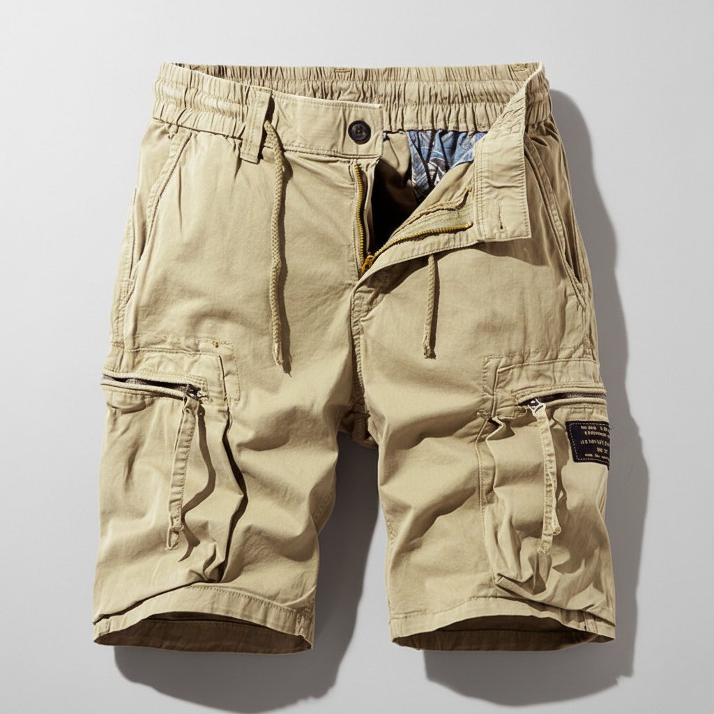 Men's Regular-Fit Elastic-Waist Zip-Pocket Cargo Shorts - Khaki