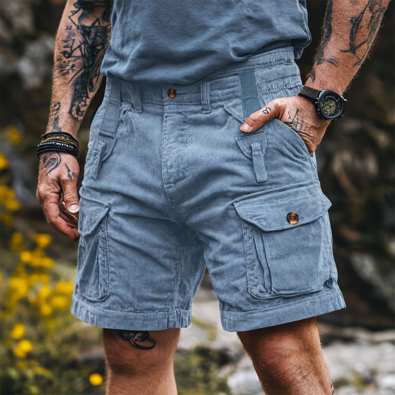 Men's Regular-Fit Knee-Length Corduroy Multi-Pocket Cargo Shorts - Blue