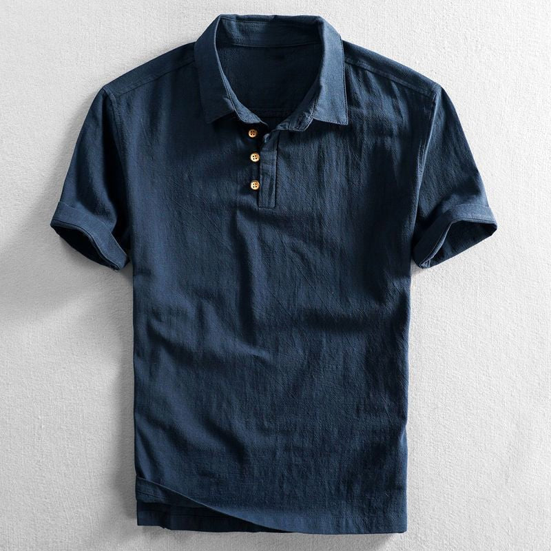 Men's Regular-Fit Short-Sleeve Linen Polo Shirt - Dark Blue