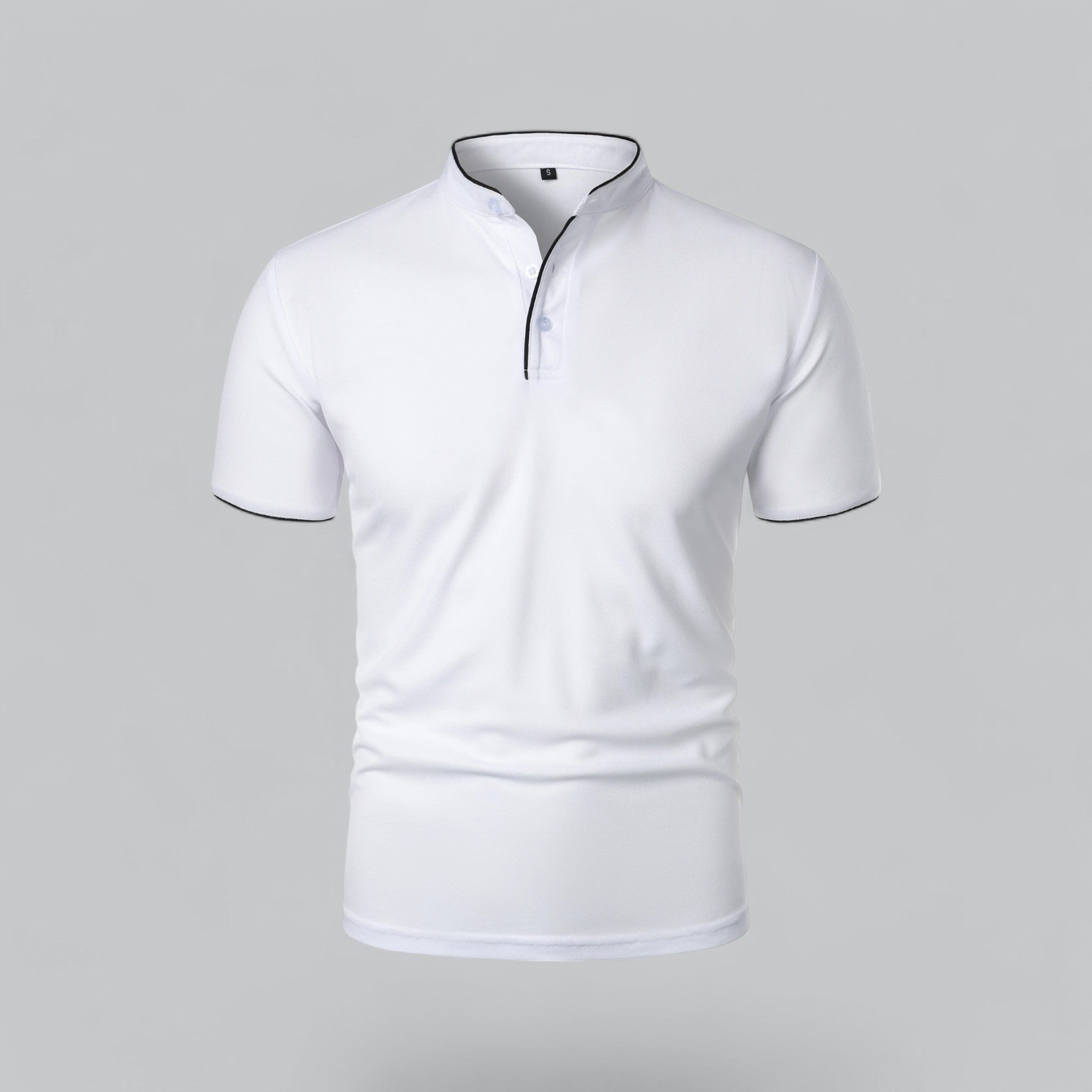Men's Regular-Fit Short-Sleeve Mandarin Collar Cotton Polo Shirt - White