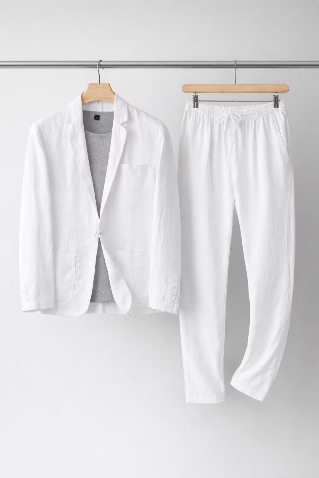 Men's Relaxed-Fit Two-Piece Linen Blazer Trouser Suit Set - White