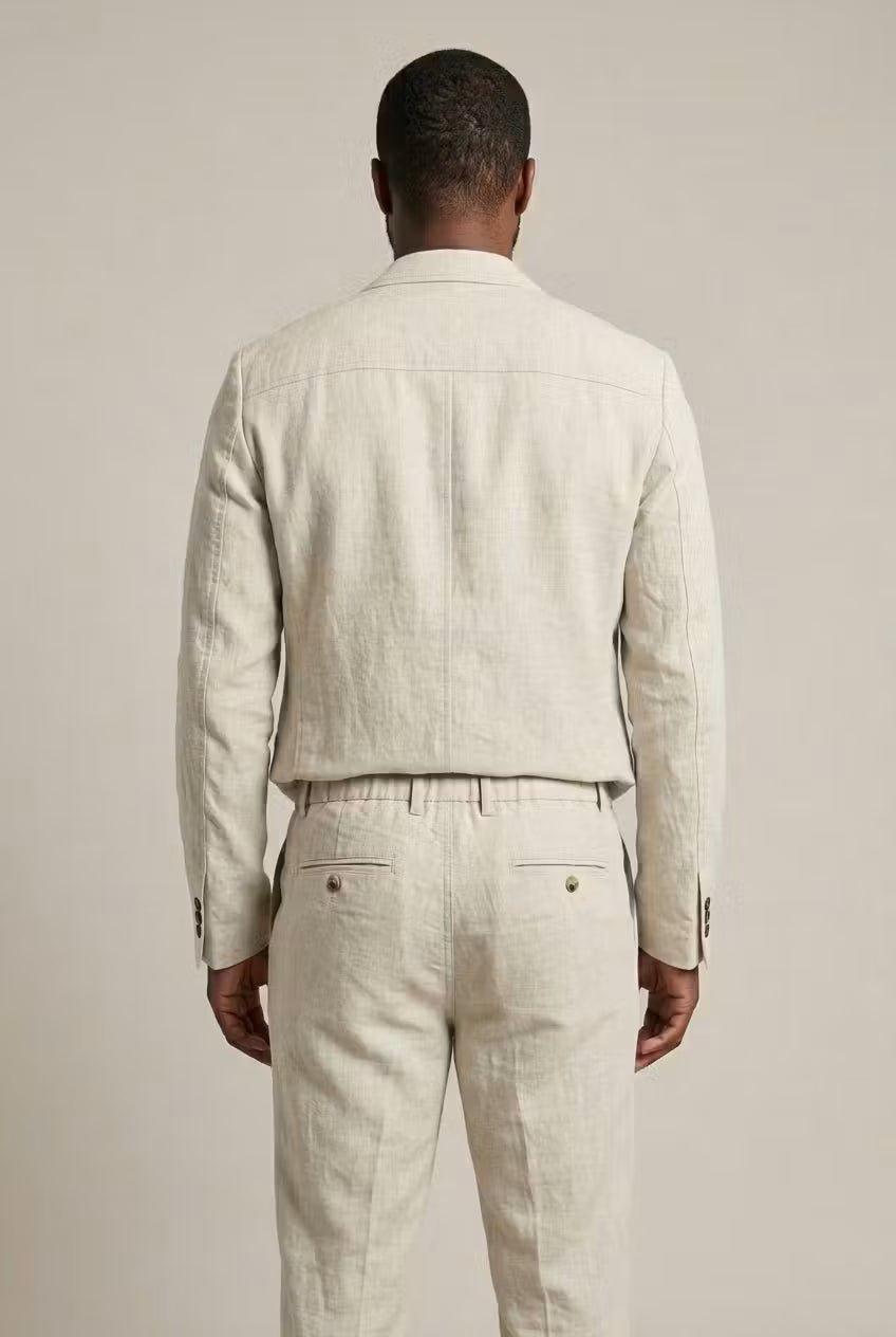 Men's Relaxed-Fit Two-Piece Linen Blazer Trouser Suit Set