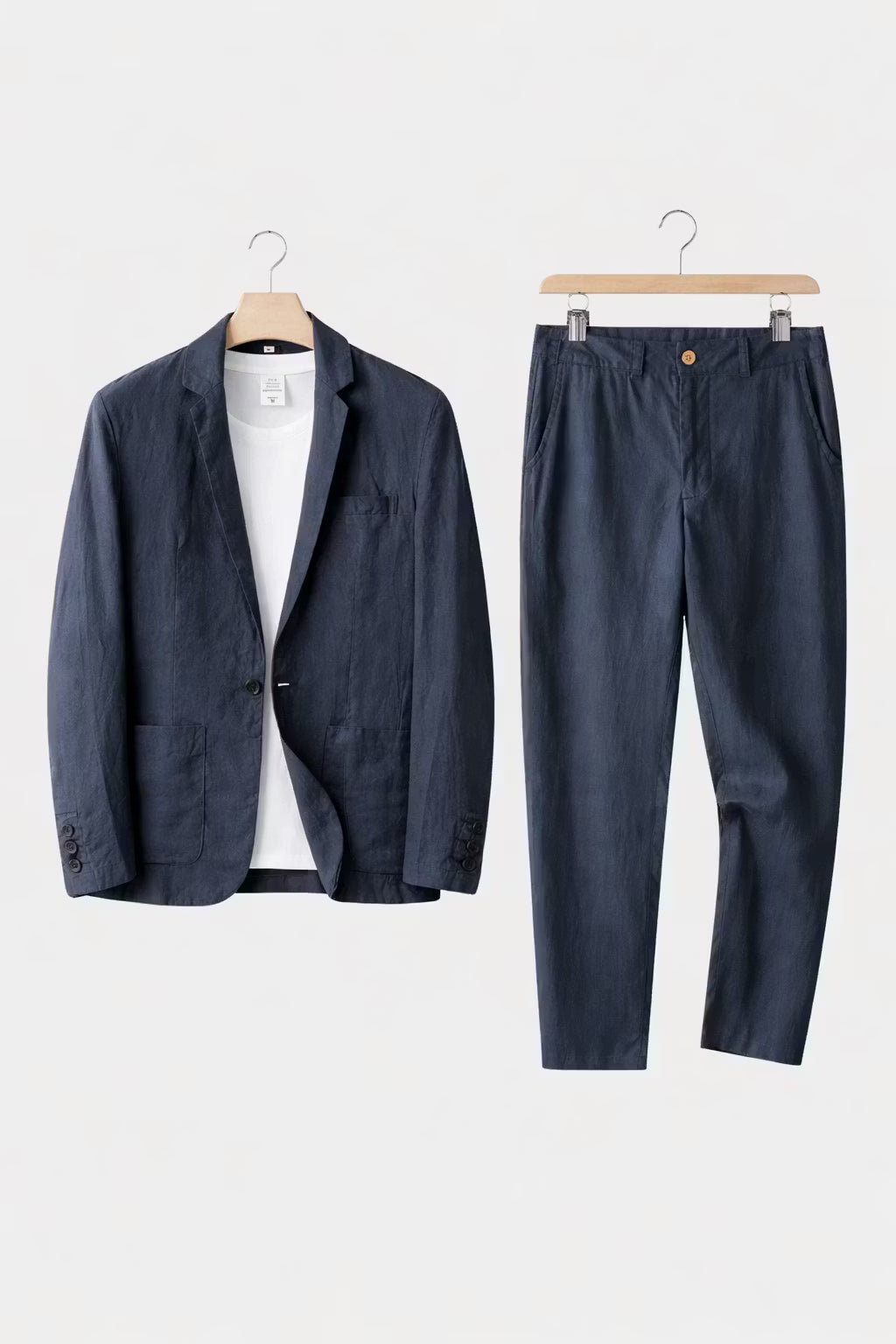 Men's Relaxed-Fit Two-Piece Linen Blazer Trouser Suit Set - Blue