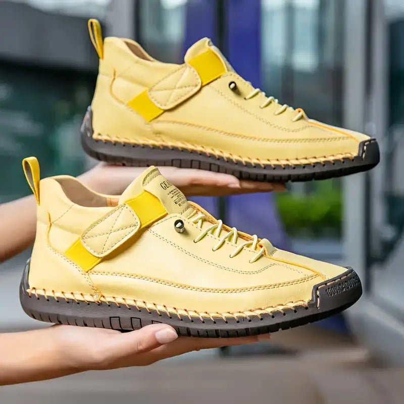 Men's Wide-Fit Orthopedic Arch-Support Leather Trainers - Yellow