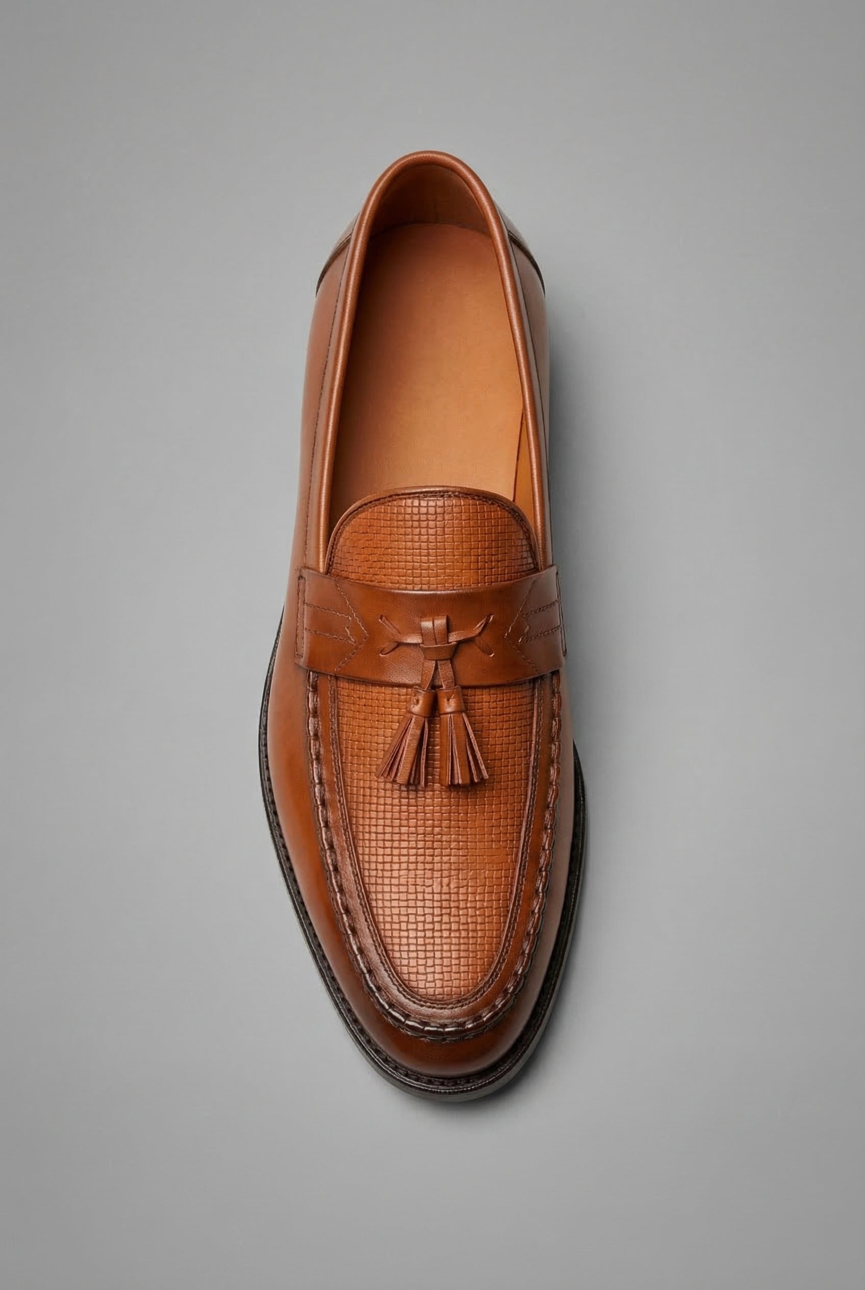 Men's Woven Leather Tassel Slip-On Loafers