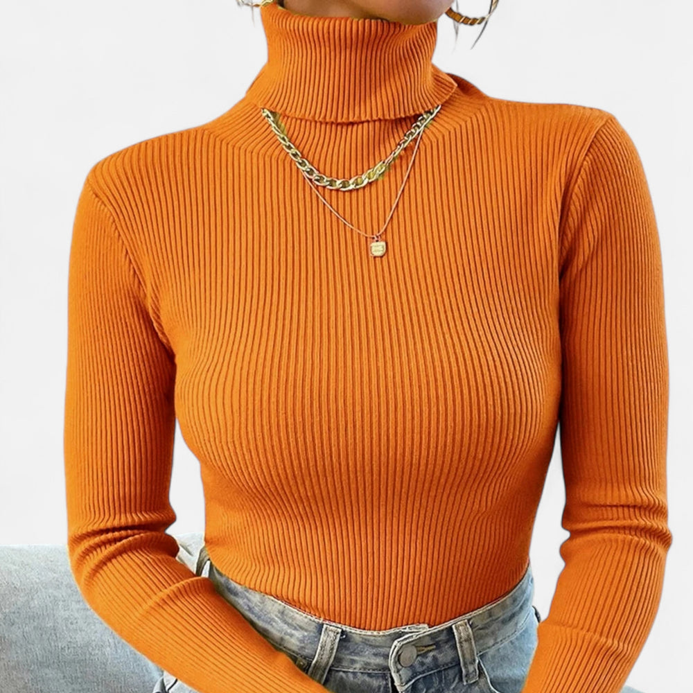 Women’s Ribbed Mock Neck Top - Slim Fit Long Sleeve Pullover
