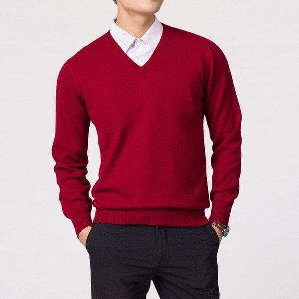 Men’s Classic V-Neck Pullover Sweater - Casual Knitwear