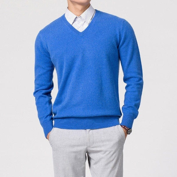 Men’s Classic V-Neck Pullover Sweater - Casual Knitwear