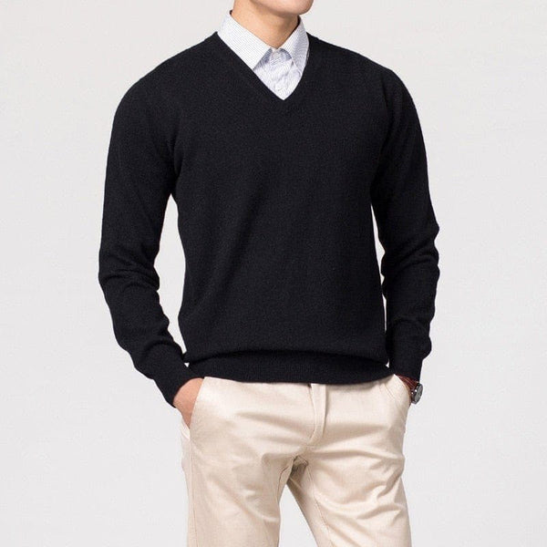 Men’s Classic V-Neck Pullover Sweater - Casual Knitwear