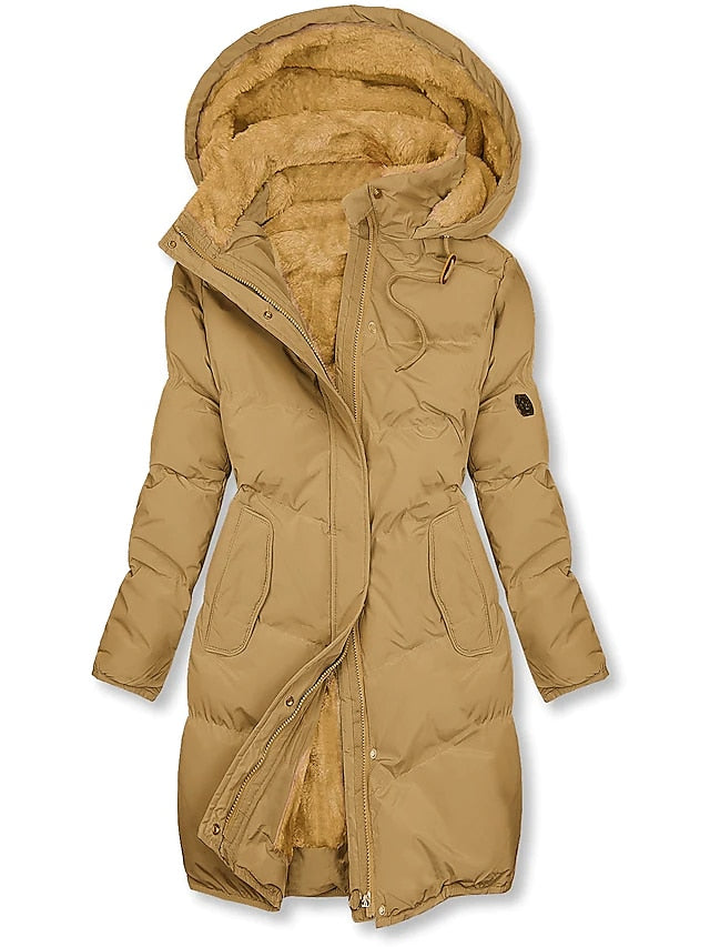 Women’s Long Hooded Winter Parka - Thick Padded Coat Fleece Lining