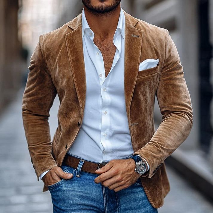 Men’s Suede Blazer - Refined Smart-Casual Elegance