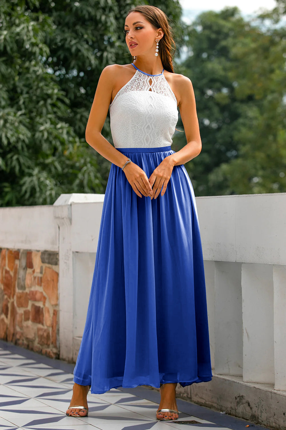 Women's Halter Maxi Wedding Guest Dress