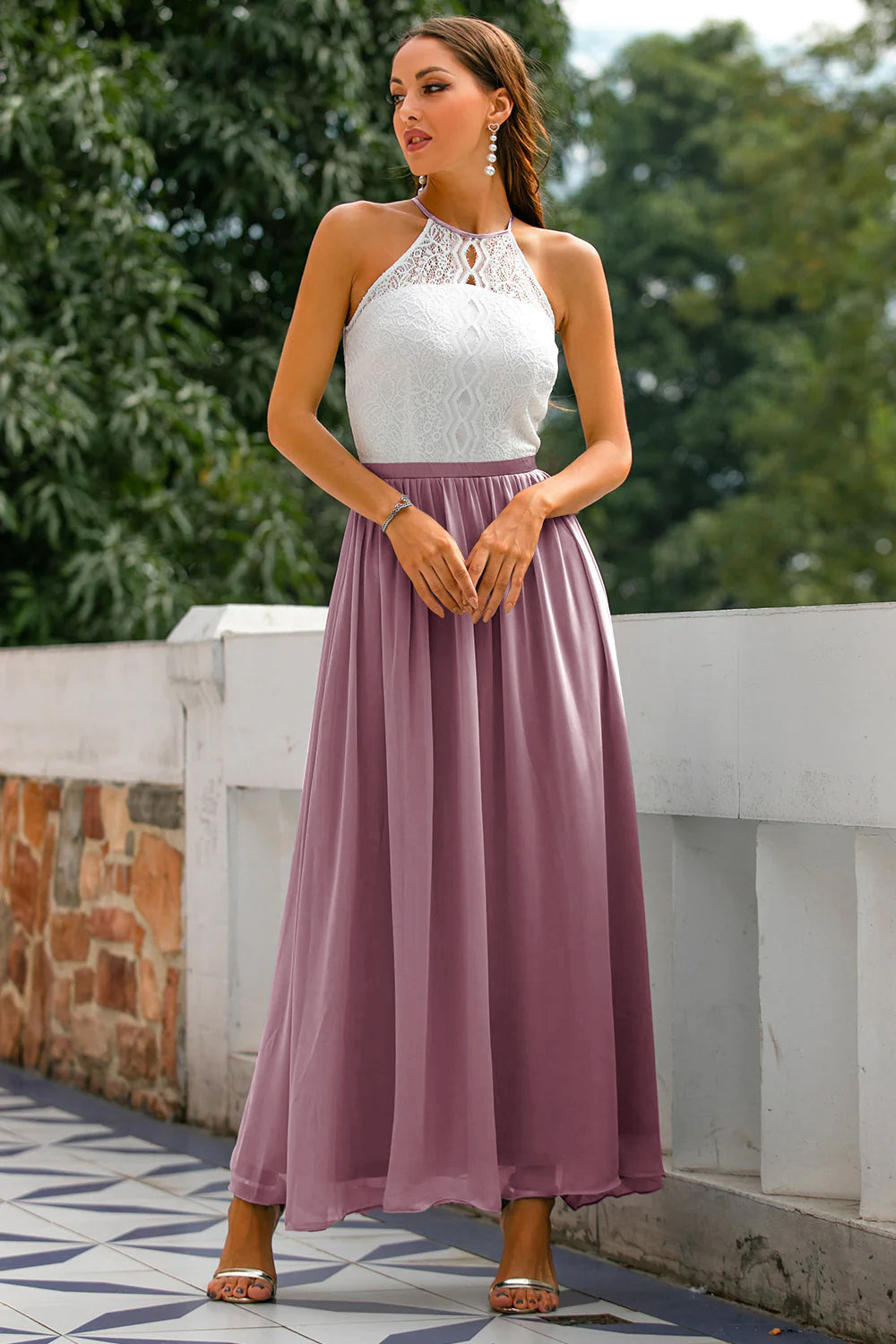 Women's Halter Maxi Wedding Guest Dress