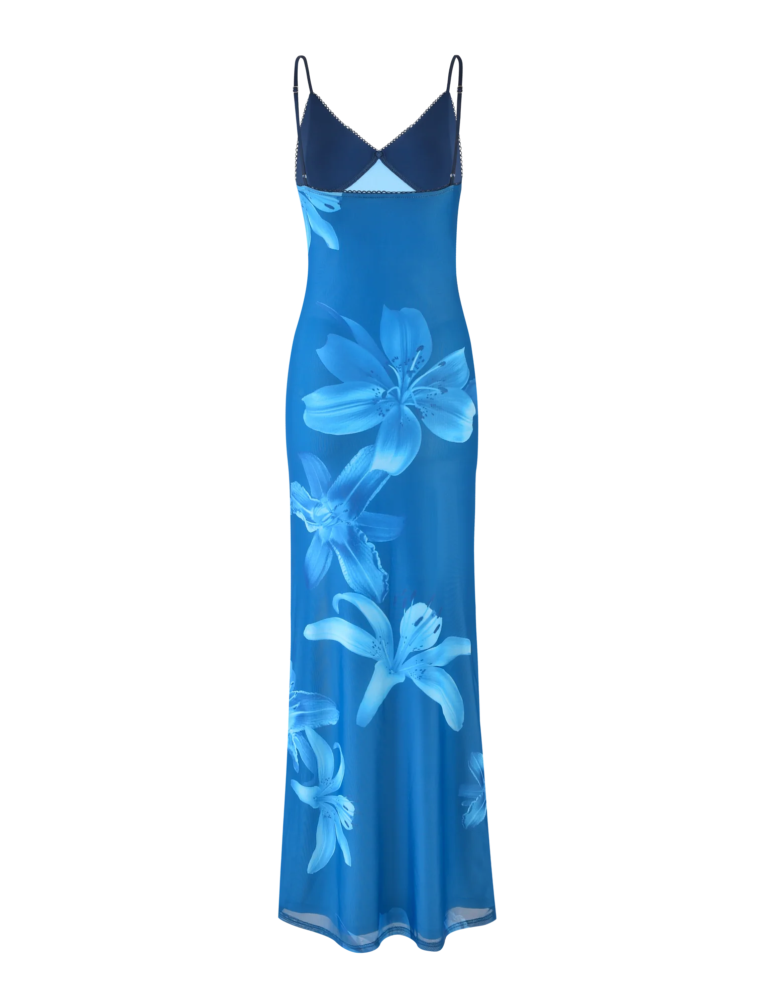 Alaina - Blue Floral Mesh Maxi Dress