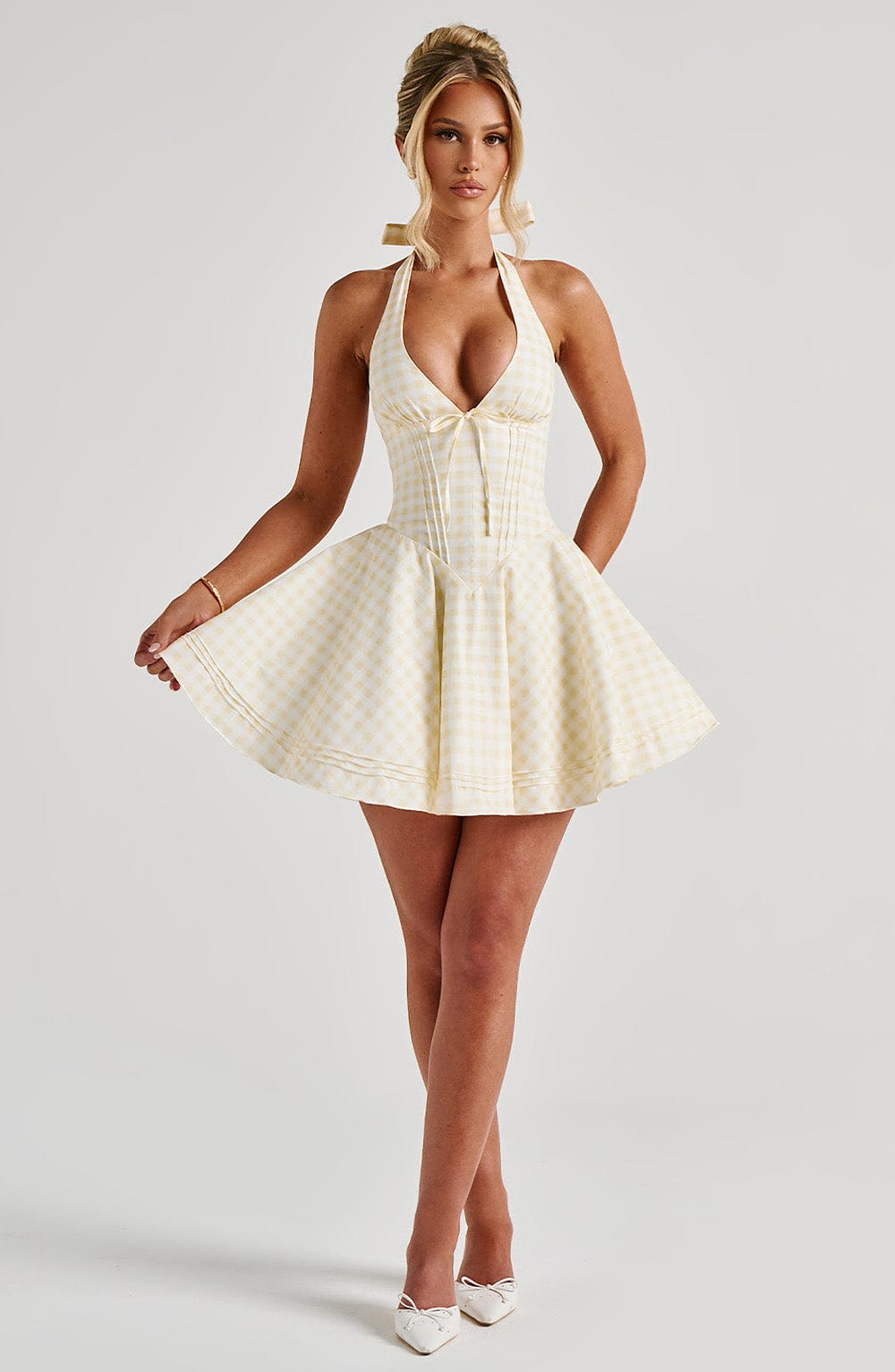 Marisol - Lemon Gingham Halter Dress