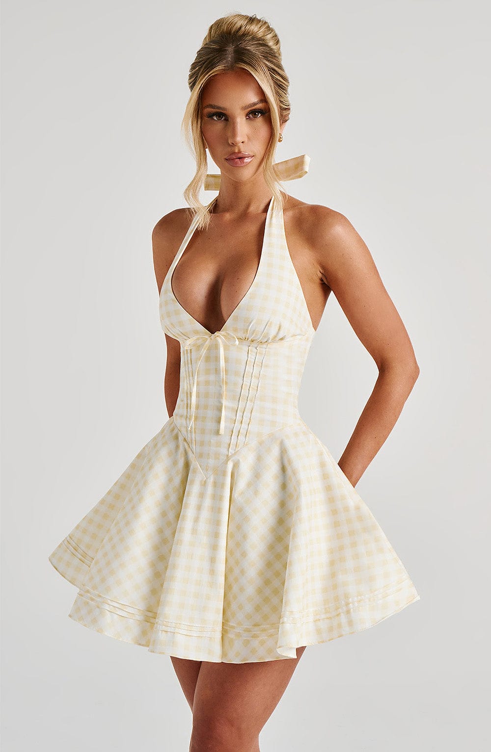 Marisol - Lemon Gingham Halter Dress