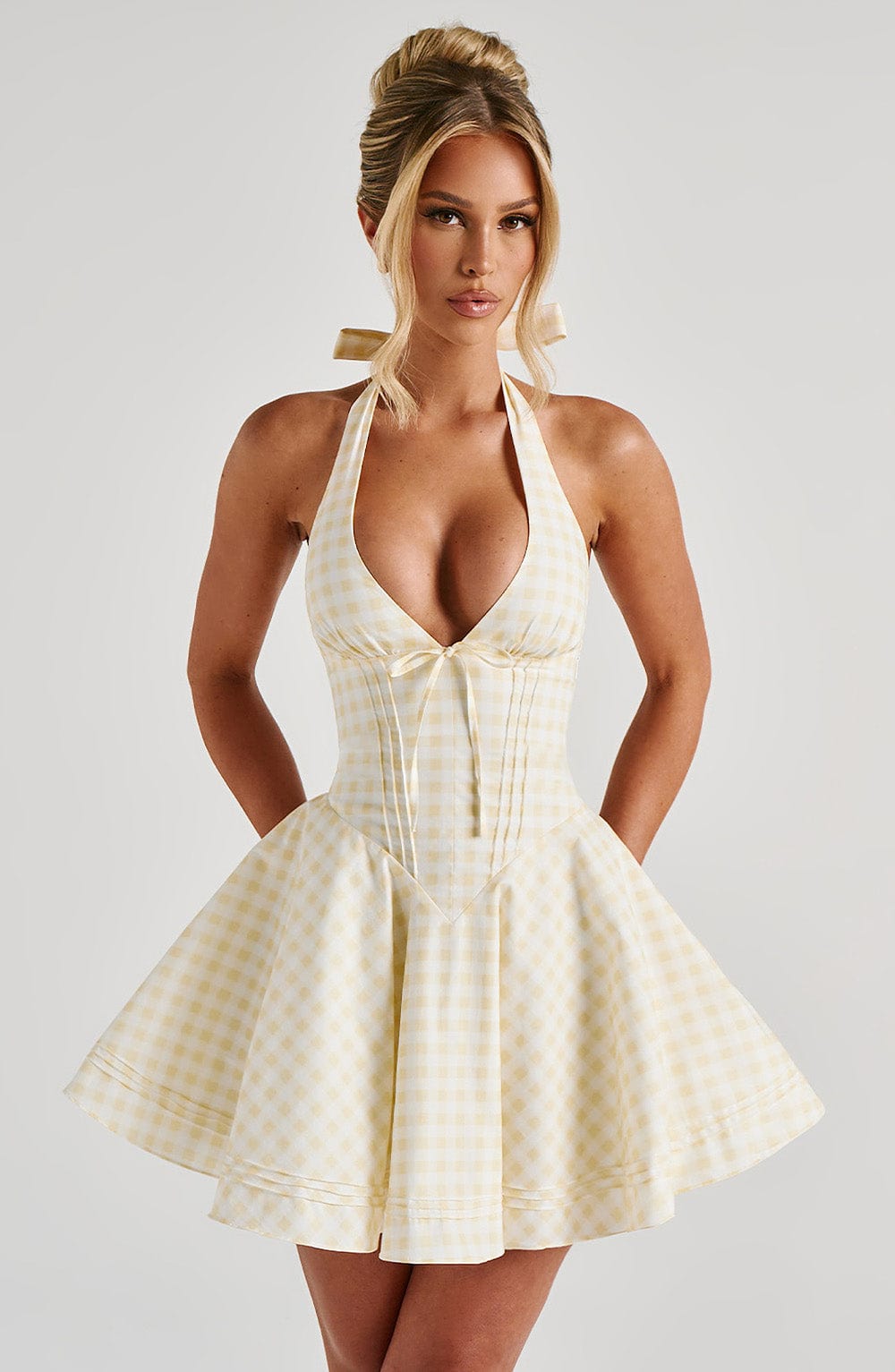 Marisol - Lemon Gingham Halter Dress