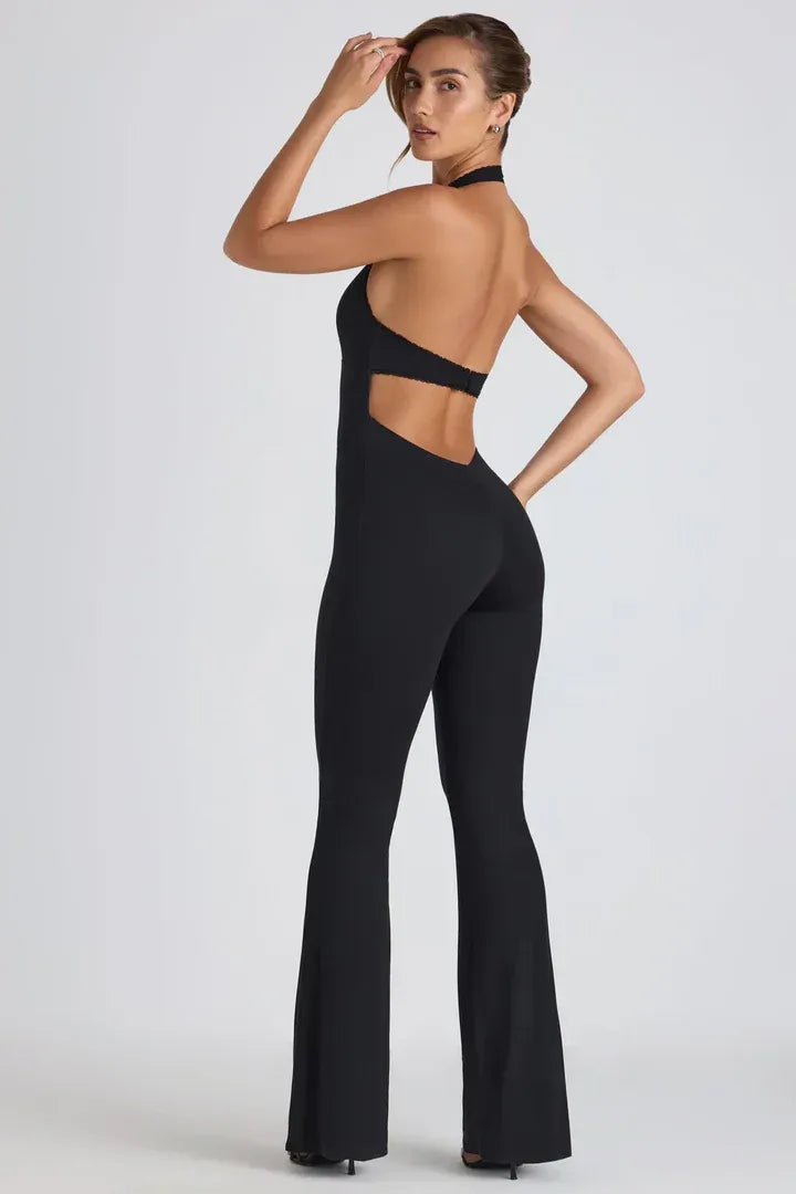 Pema - Backless Halter Flare-Leg Jumpsuit