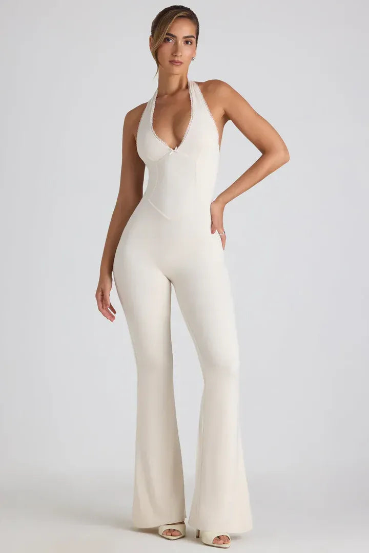 Pema - Backless Halter Flare-Leg Jumpsuit