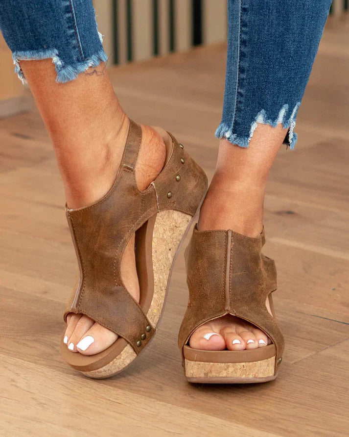 Meredith - Leather Wedge Sandals
