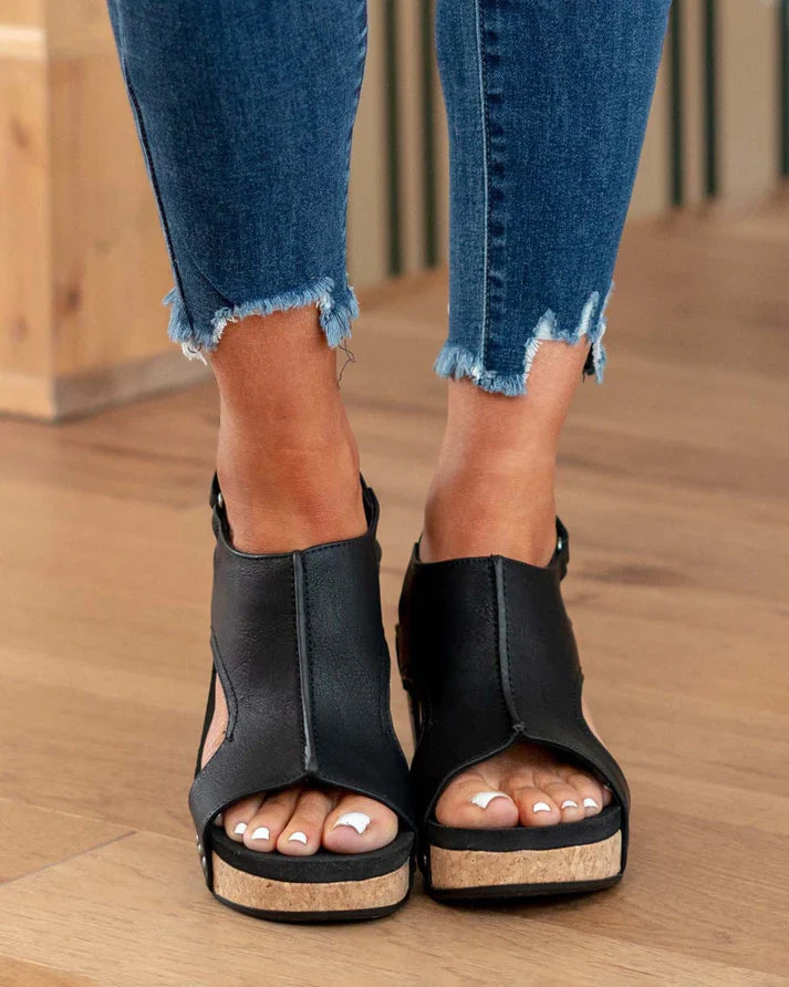Meredith - Leather Wedge Sandals