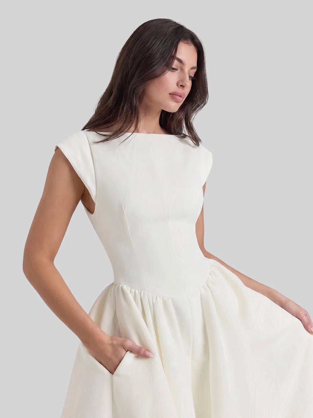Women's 1950s-Inspired Satin Full-Skirt Midi Dress Bateau Neck