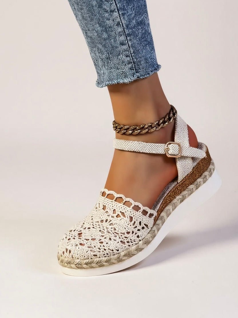 Women's Boho Crochet Ankle-Strap Espadrille Platform Sandals