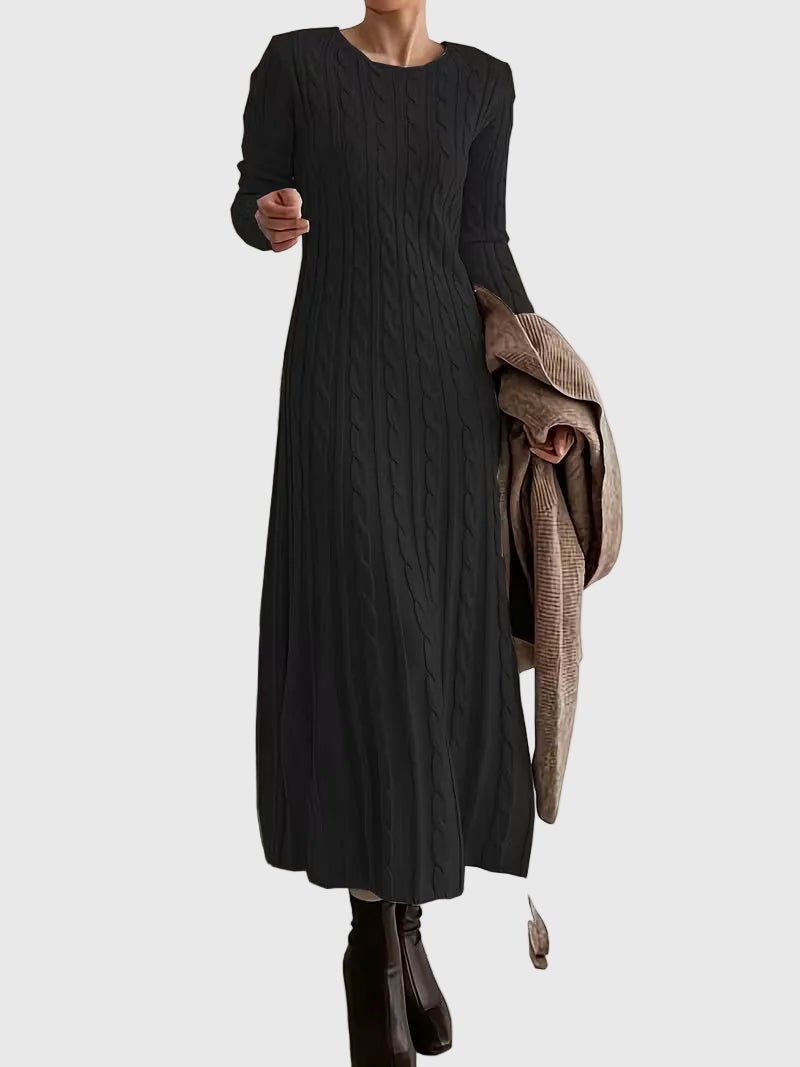 Women's Cable-Knit Long-Sleeve Maxi Jumper Dress - Black