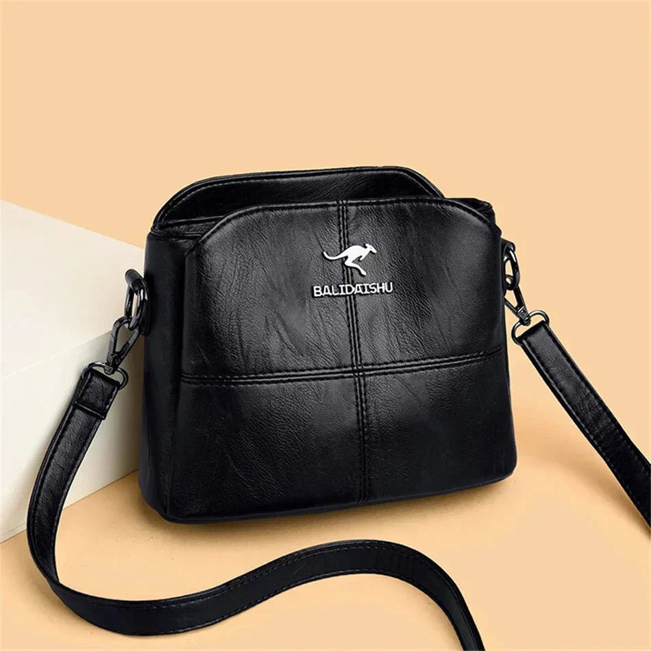 Women's Faux Leather Structured Crossbody Shoulder Bag - Black