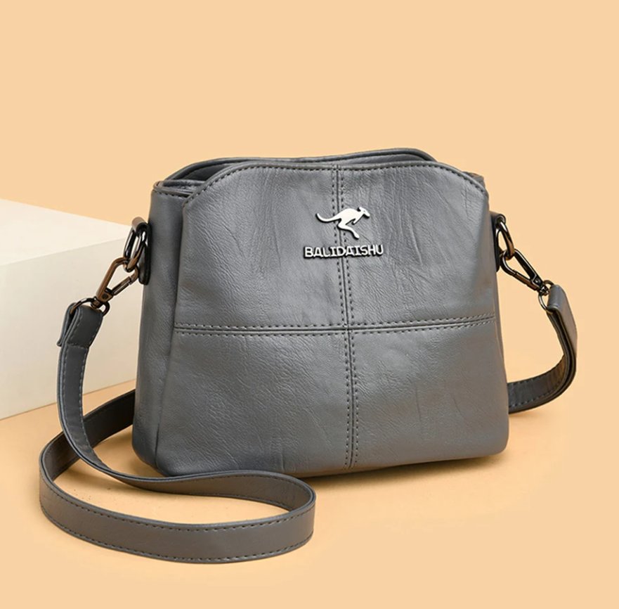 Women's Faux Leather Structured Crossbody Shoulder Bag - Grey