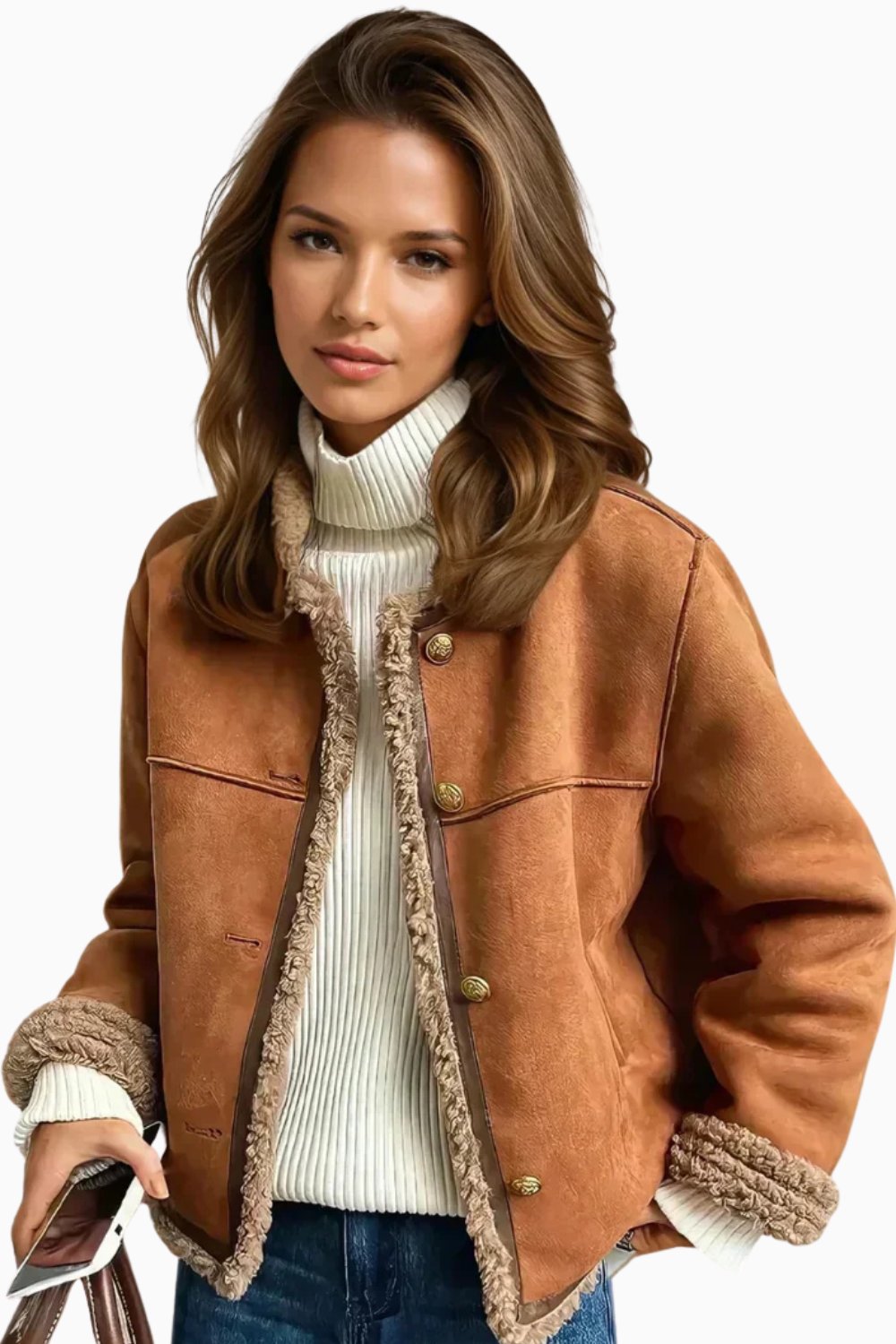 Women's Faux Sheepskin Shearling-Lined Button-Front Oversized Jacket