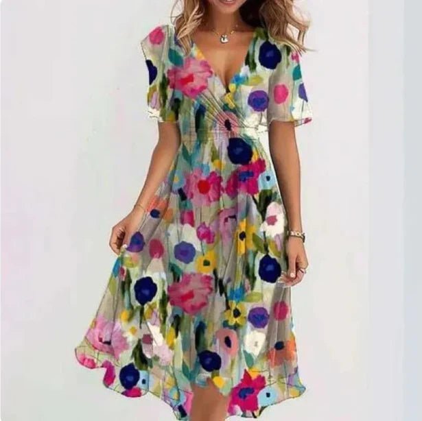 Women's Floral Chiffon Flutter-Sleeve V-Neck Wrap Midi Dress - Meerkleurig