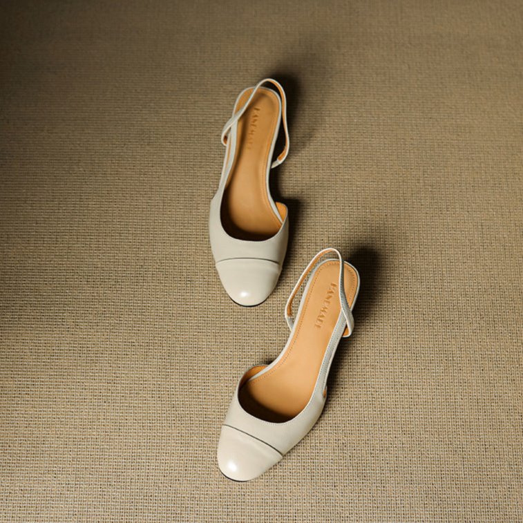 Women's Genuine Leather Almond-Toe Slingback Block-Heel Pumps