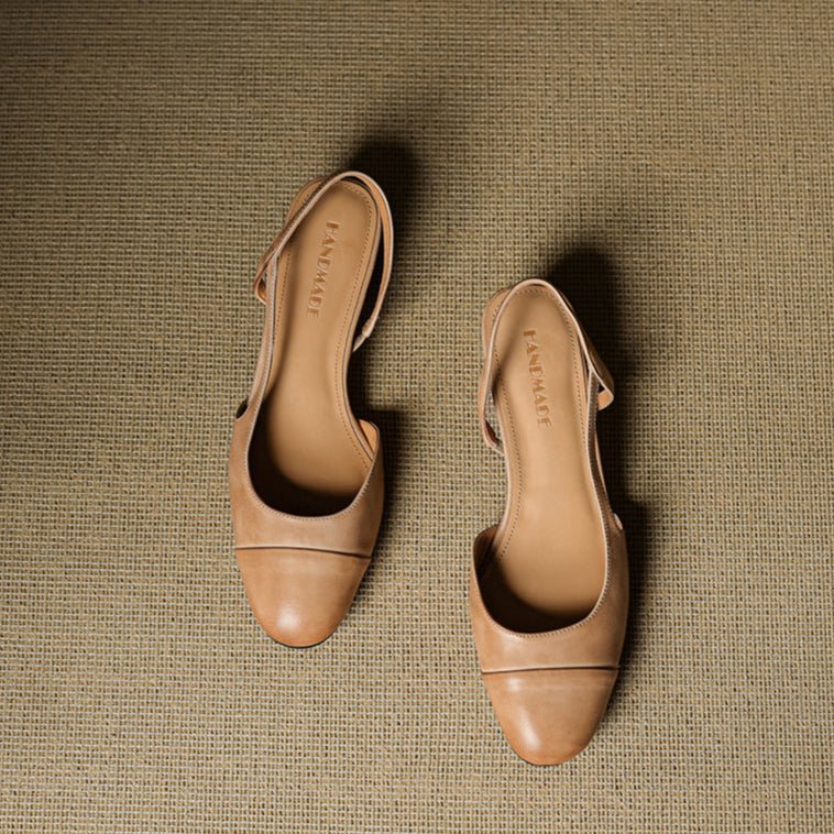Women's Genuine Leather Almond-Toe Slingback Block-Heel Pumps