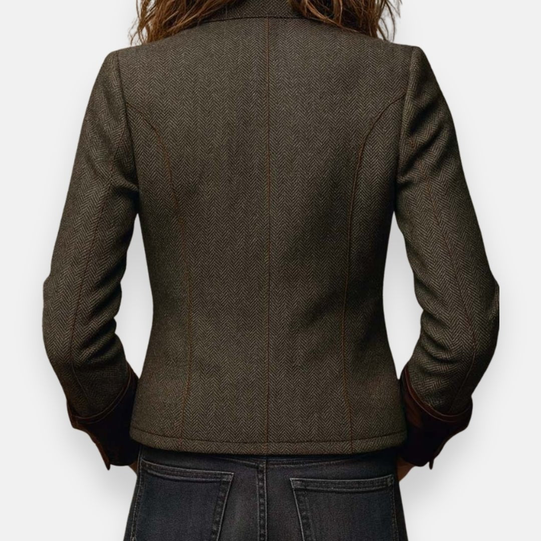 Women's Herringbone Structured Button-Front Long Sleeve Jacket