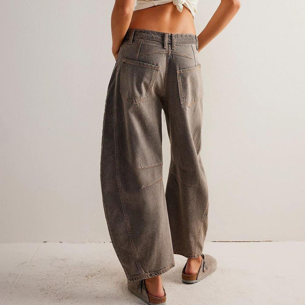 Women's High-Rise Barrel-Leg Acid-Wash Wide-Fit Jeans