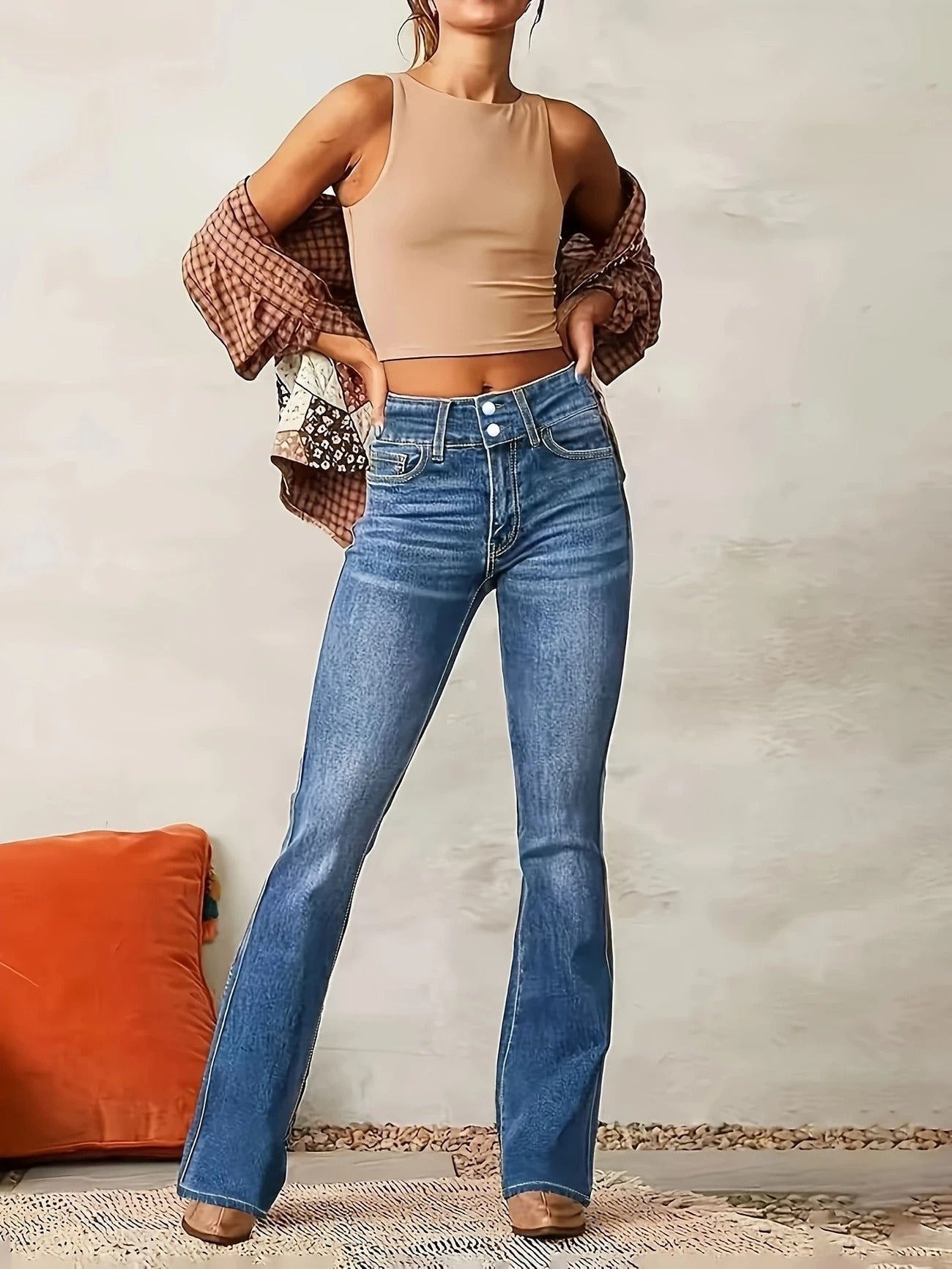 Women's High-Waist Sculpted Flare Jeans Full Length Denim