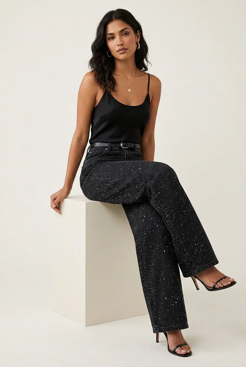 Women's High-Waist Straight-Leg Glitter Denim Jeans