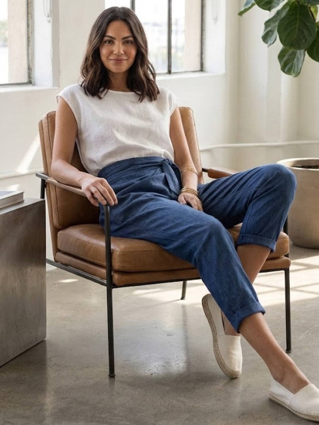 Women's High-Waist Wrap-Front Cropped Tapered Trousers