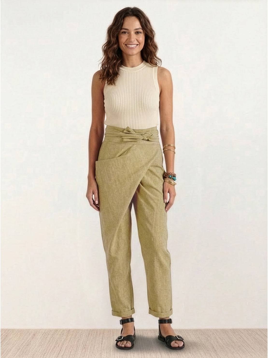 Women's High-Waist Wrap-Front Cropped Tapered Trousers