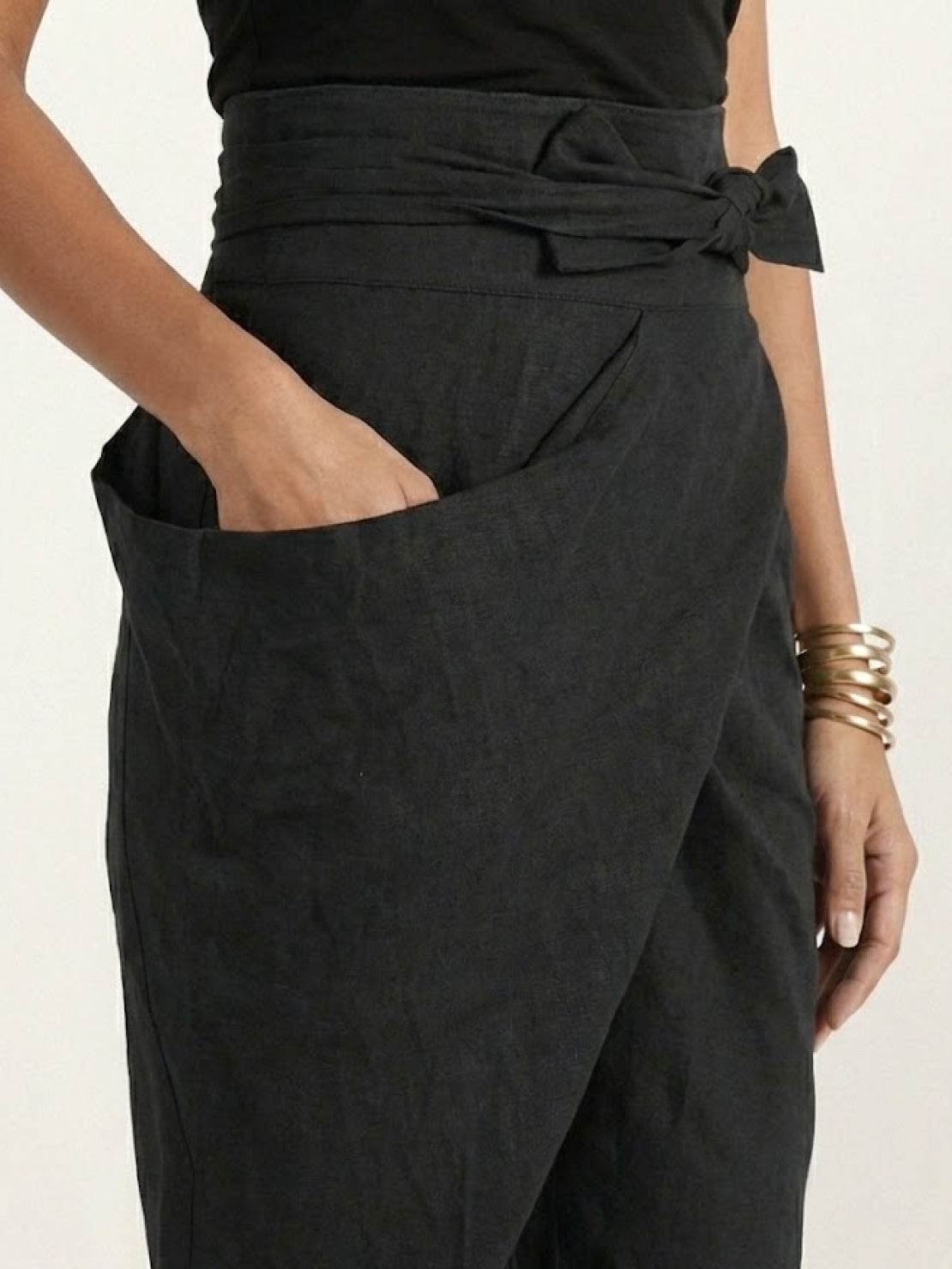 Women's High-Waist Wrap-Front Cropped Tapered Trousers