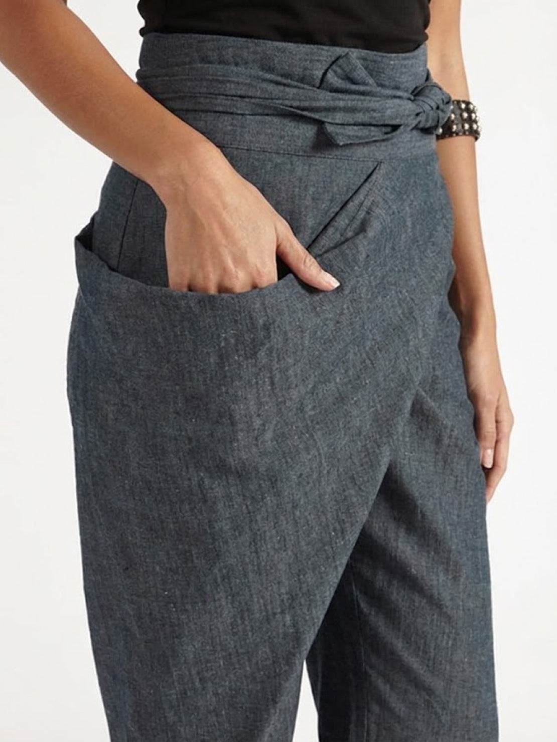 Women's High-Waist Wrap-Front Cropped Tapered Trousers