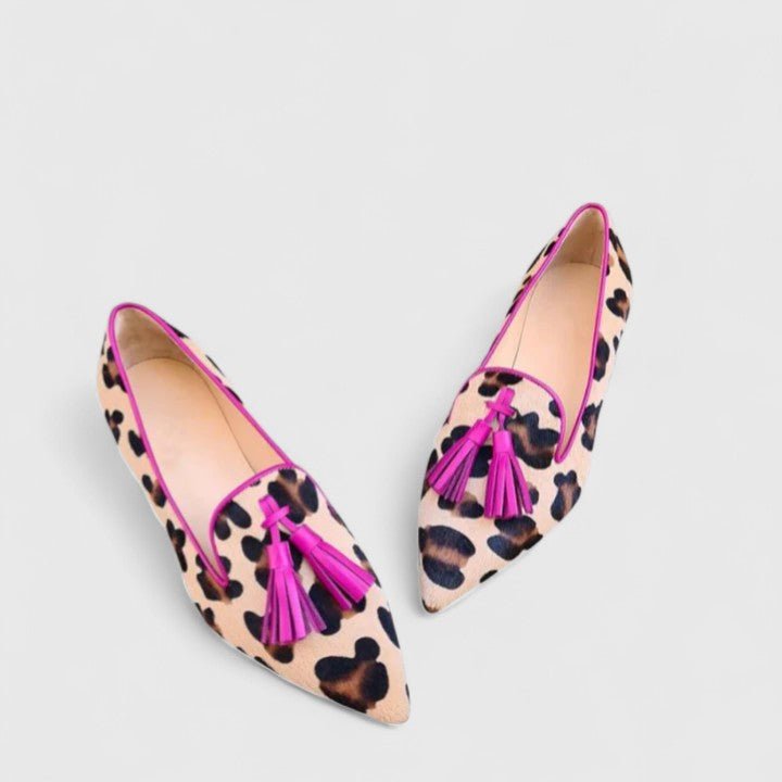 Women's Leopard Print Pointed-Toe Tassel Flat Loafers - Pink