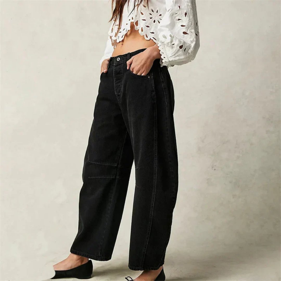 Women's Mid-Rise Cropped Barrel-Leg Wide-Fit Denim Jeans