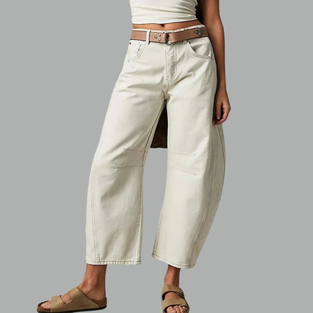 Women's Mid-Rise Cropped Barrel-Leg Wide-Fit Denim Jeans