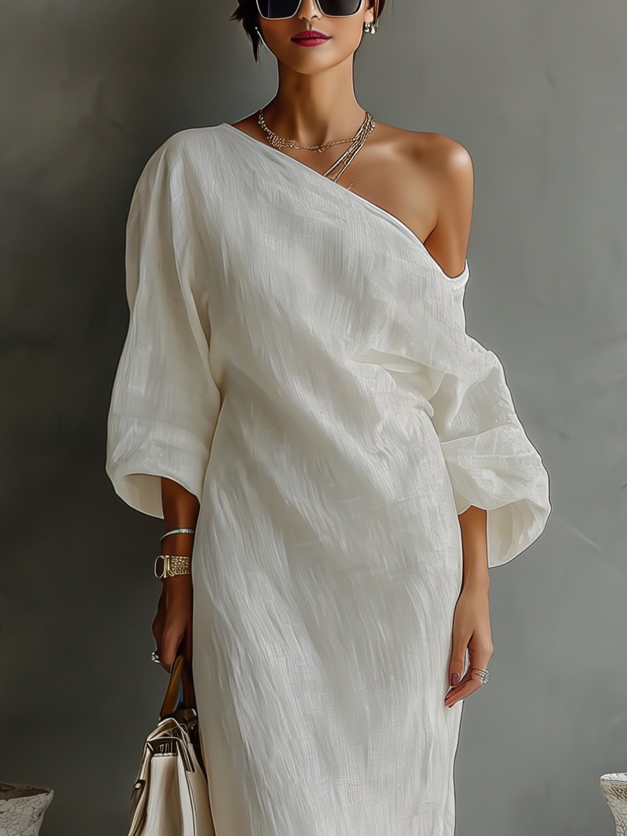Women's One-Shoulder Cotton-Linen Maxi Dress Wedding Guest