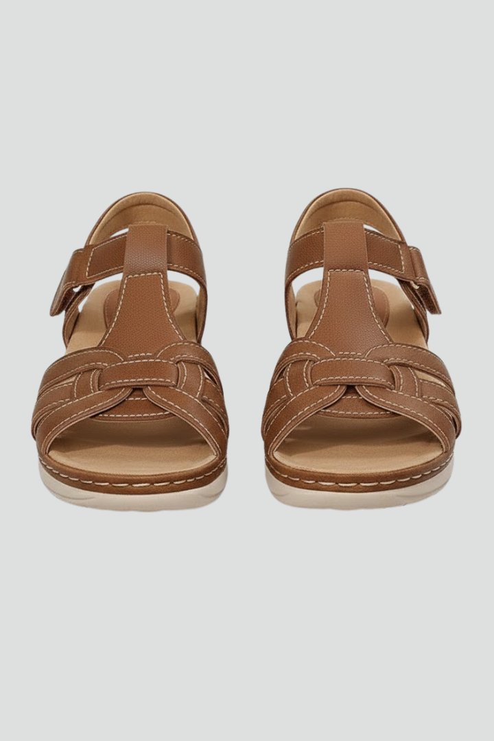 Women's Open Toe Woven Strap Flat Sandals Velcro Fastening