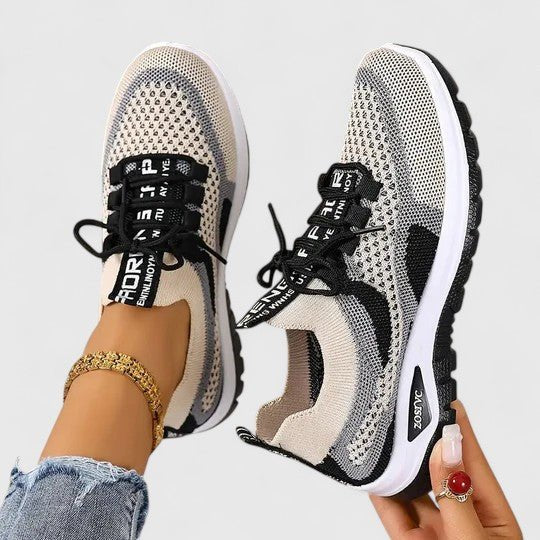 Women's Orthopedic Arch-Support Breathable Mesh Lace-Up Trainers - Black