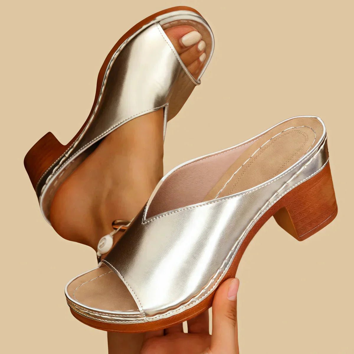 Women's Orthopedic Block-Heel Slip-On Open-Toe Mule Sandals