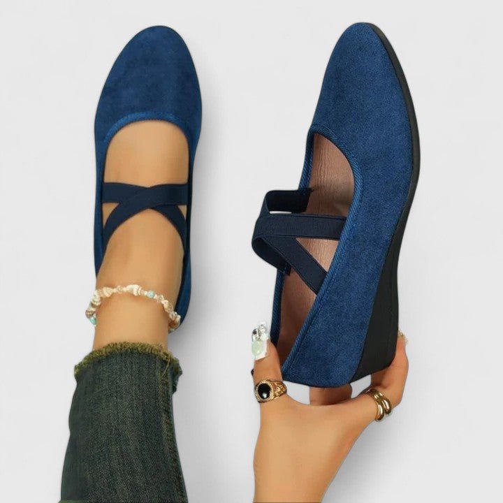 Women's Orthopedic Cushioned Cross-Strap Slip-On Flats - Blue